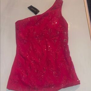 Dark pink One-Shoulder Sequin Top (built in bra)